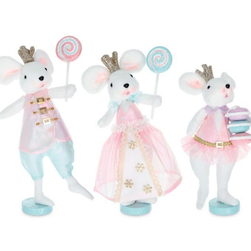 Pastel Christmas Mice ~ Set Of 3 Pinkmas